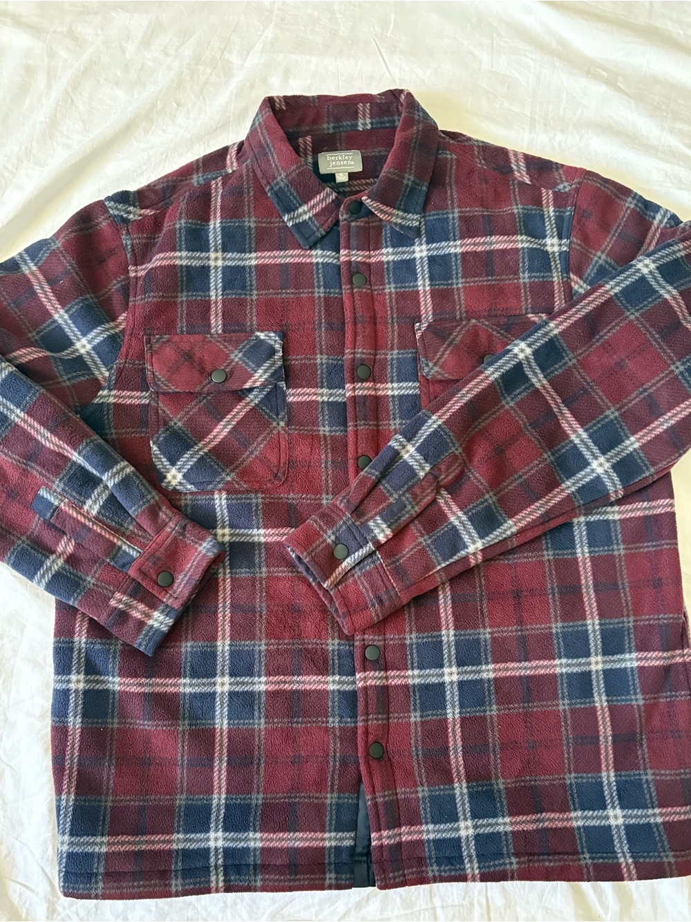 Vintage-Inspired Men's Burgundy & Navy Plaid Button-Down Shirt Jacket